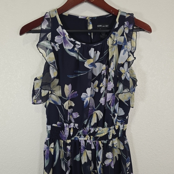 Kate and Lily Women's Size 8 Floral Ruffle‎ Sleeveless Flowy Midi Sun Dress - Picture 2 of 8